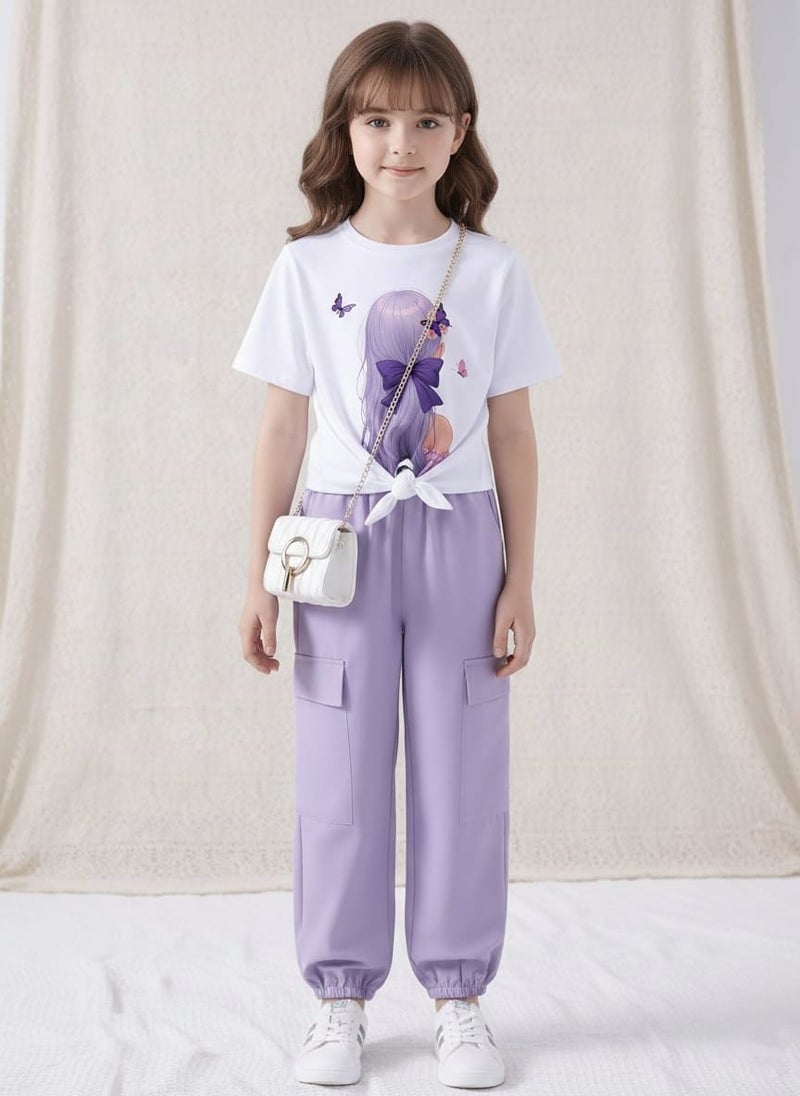 Viel Innate Stylish Purple T-Shirt and Track Pant Combo for Girls - Image 1